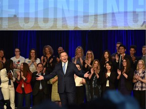 United Conservative Party Leader Jason Kenney speaking at the United Conservative Party's 2018 Annual General Meeting and founding convention in Red Deer, May 5, 2018.