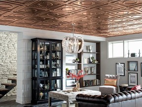 Tin ceilings are becoming a more popular design option, adding a pop of sophisticated colour to dated living areas.