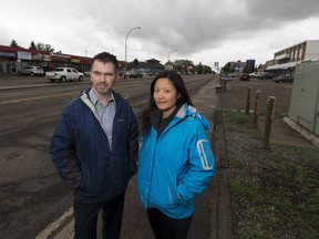 Miles Berry and Angela Mao are members of the Greater Hardisty Community Sustainability Coalition which wants to see walkable improvements to 101 Avenue to support the businesses and encourage more residential density along the avenue, hoping Edmonton will start with a series of temporary improvements this summer.