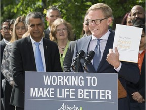 Education Minister David Eggen announces the province's action plan to battle racism in Alberta during a news conference in Edmonton on Wednesday, June 27, 2018.