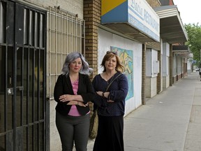 Vacant storefronts along Alberta Avenue highlight the need for sustained support of the neighbourhood revitalization effort, say
Amanda Nielsen, left, owner of the Norwood Dental Clinic, and Christy Morin, Arts on the Avenue executive director, shown on 118 Avenue near 95 Street.
