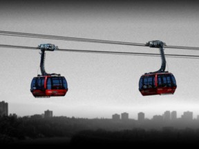 Artist's rendering of a gondola over the North Saskatchewan River. The idea by Gary and Amber Poliquin was chosen by the judges in The Edmonton Project.