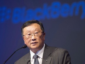 Chief executive John Chen speaks at the BlackBerry Ltd. annual meeting in Waterloo, Ont., on June 23, 2015.