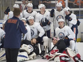 The Oilers Development Camp ended with an exhibition game with 24 players for the honour of hoisting the Billy Moores cup on June 28, 2018. Team White defeated Team Blue 4-2. Photo by Shaughn Butts / Postmedia