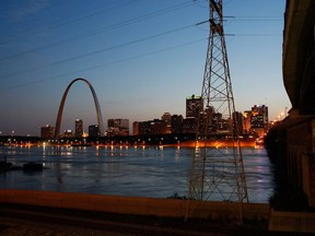 The Gateway Arch is seen as the flooding Mississippi River runs in front of it June 25, 2008 in St. Louis, Missouri.