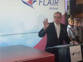 Flair Airlines executive chairman David Tait announces Edmonton as the new major transit hub with Edmonton International Airport as the headquarters for the seven-plane fleet that travels to 10 cities across Canada.