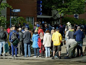Hundreds of people lined up outside the Edmonton Folk Music Festival office on Saturday June 2, 2018 to purchase their tickets for the annual festival that runs August 9 to 12, 2018.