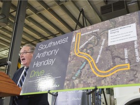 Alberta Transportation Minister Brian Mason outlined the plan to expand the southwest Anthony Henday Drive from four lanes to six on June 12, 2018.   Photo by Shaughn Butts / Postmedia