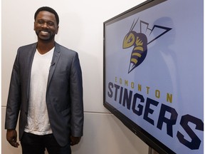 Greg Francis, head of basketball for the Canadian Elite Basketball League, speaks during the announcement of the Edmonton Stingers name and logo at Northlands in Edmonton, on Friday, June 22, 2018.