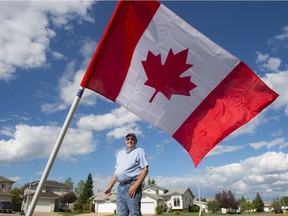 Ken Haverland has been delivering Canadian flags he built himself for years to people who then donate to charity,  June 28, 2018.
