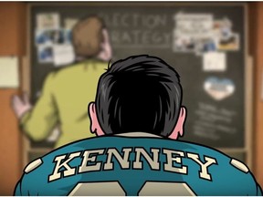 Screen grab from a new NDP attack ad targeting UCP leader Jason Kenney.
