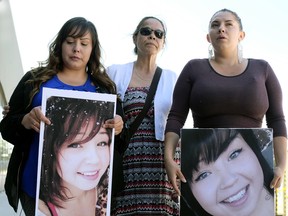Brittany, Delia and Alannah Boucher appeal to the public for help in the disappearance of Mandi Boucher who has been missing since October 28, 2017. The family made the public appeal outside the Claireview Recreation Centre in Edmonton on June 20, 2018.