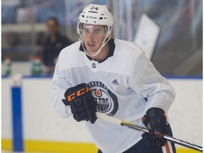 Colin Larkin on the ice at Edmonton Oilers Development camp on June 26, 2018.