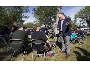 Jason Kenney talks to supporters at the United Conservative Party Pride breakfast at the McKernan Community League on Saturday, June 9, 2018 . Greg  Southam / Postmedia