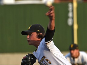 Edmonton Prospects starting pitcher Taran Oulton against the Swift Current 57s during Western Major Baseball League action at Re/Max Field in Edmonton, July 13, 2017.