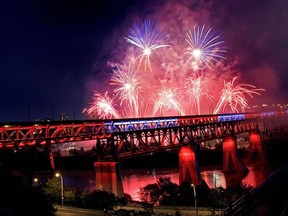 The City of Edmonton plans to set off fireworks over the river valley at 11 p.m. on Canada Day. Pictured here is the display from July 1, 2014.