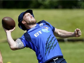 A member of the Scottish rugby team practices at Ellerslie Field in Edmonton on Wednesday June 6, 2018. Scotland will play Canada in the Rugby 15s-Senior Men 2018 June Summer Series at Commonwealth Stadium in Edmonton on June 9, 2018.