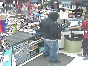Security footage from a Mill Woods convenience store where worker Karanpal Singh Bhangu was killed during an armed robbery on Dec. 18, 2015 was entered as a court exhibit at a double first-degree murder trial for Laylin Delorme in Edmonton on June 7, 2018.