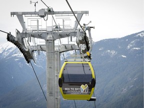 The Sea to Sky Gondola is seen near the top of the mountain in Squamish, B.C. File photo.