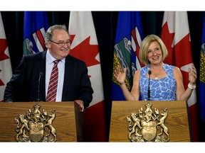 Alberta Premier Rachel Notley (right) and Government House Leader Brian Mason (left) held a news conference at the Alberta Legislature on Thursday June 7, 2018  to talk about their government's accomplishments during the spring legislative session.