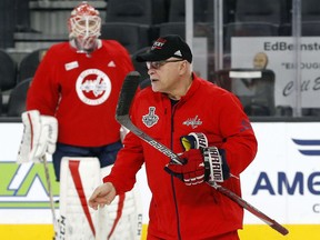 Washington Capitals head coach Barry Trotz watches his players during practice in Las Vegas on June 6.