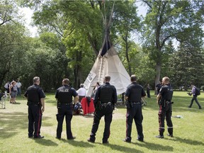 Members of Wascana Centre Authority and the Regina Police Service were in Wascana Centre to take down the teepee at the Justice For Our Stolen Children camp in Regina.