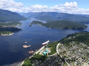 An aerial view of Kinder Morgan's Trans Mountain marine terminal, in Burnaby on Tuesday, May 29, 2018.