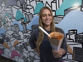 Phaebra Boehm with a spaghetti cone from  the Tiramisu Bistro on Wednesday, June 13, 2018 in Edmonton.