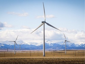 TransAlta wind turbines are shown at a wind farm near Pincher Creek in 2016.