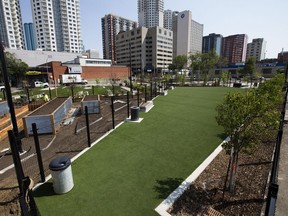 The under construction Edmonton's Alex Decoteau Park, 10204 105 St., Friday July 14, 2017. The city planning for more green spaces downtown in the future.