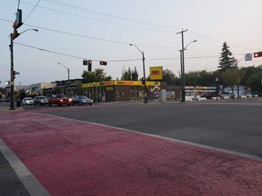 The crosswalks at 124 Street and 107 Avenue decked out in red on Thursday, July 26, 2018.