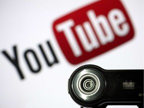A webcam positioned in front of YouTube's logo.