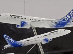 What was the Bombardier CS100 is now the Airbus A220-100, while the Bombardier CS300 is the Airbus A220-300. Models of Bombardier C-series airplanes are shown at a news conferernce in Dorval, Que., Tuesday, Feb.7, 2017.