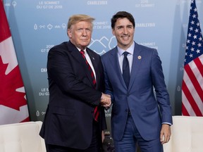 Prime Minister Justin Trudeau meets with U.S. President Donald Trump at the G7 leaders summit in La Malbaie, Que., on Friday, June 8, 2018.