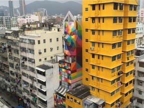 A mural by Okuda San Miguel is being planned for Old Strathcona. This is an example of the artist's work in Hong Kong.