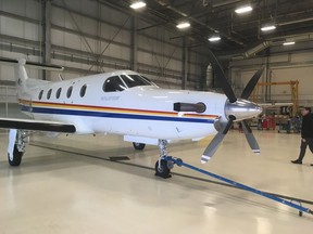 An RCMP plane at the force's hanger at Edmonton International Airport. Investigators used the service's high altitude surveillance plane in an investigation into a string of break and enters in and around Edmonton over the past two months.
