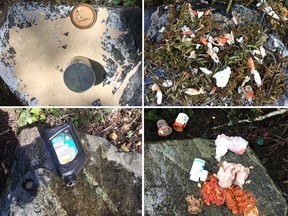 A selection of the many, many ways in which Michelle Schile's smoking rock was vandalized by a shadowy cyclist.