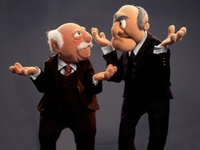 Grumpy Muppet hecklers Waldorf (left) and Statler.