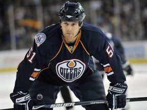 Kyle Brodziak as a member of the Edmonton Oilers on Dec. 11, 2008, against the Florida Panthers at Edmonton's Rexall Place.