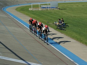 The Malaysian cycling team training on their bikes at the Argyll Velodrome on Tuesday, July 17, 2018. Bikes and equipment belonging to the team were stolen from a locked storage shed this week.
