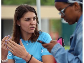 Emily Potter, 22, speaks about her struggle with depression at the Ride Don't Hide event in support of mental health at Vimy Ridge Park in Winnipeg on Sun., June 24, 2018.