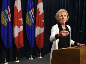 Alberta Premier Rachel Notley speaks at the legislature on Thursday, Aug. 30, 2018 after the Federal Court of Appeal decision suspended construction approvals to build the Trans Mountain pipeline expansion project.
