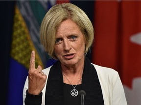Alberta Premier Rachel Notley speaks after the Federal Court of Appeal quashed construction approvals to build the Trans Mountain pipeline expansion project during a news conference at the Alberta legislature in Edmonton on Thursday, Aug. 30, 2018.