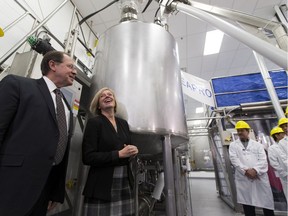 Ceapro president and chief executive Gilles Gagnon and Premier Rachel Notley inspect the company's plant in 2016. It was the first program supported by Alberta Innovates Bio Solutions to reach full-scale commercial production.
