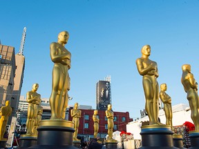 Oscar statuettes are seen as workers make preparations for the 88th Annual Academy Awards at Hollywood & Highland Center, Hollywood, California, on February 24, 2016.
 / AFP / VALERIE MACON        (Photo credit should read VALERIE MACON/AFP/Getty Images)