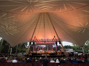 The Edmonton Symphony Orchestra performs during the Symphony Under the Sky at the Heritage Amphitheatre, in Edmonton's Hawrelak Park  on Sept. 2, 2017.