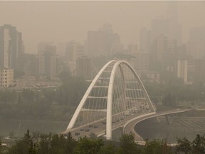 Smoke from forest fires in British Columbia blanketed the Edmonton region on Wednesday, Aug. 15, 2018.