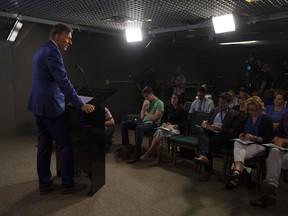 Maxime Bernier announces he will leave the Conservative party during a news conference in Ottawa, Thursday August 23, 2018.