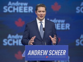 Conservative Party of Canada leader Andrew Scheer delivers remarks at the party's national policy convention in Halifax on Friday, Aug. 24, 2018.