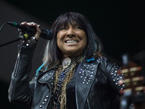 Buffy Sainte-Marie played the main stage on Gallagher Park Hill at the Edmonton Folk Music Festival on August 9, 2018.